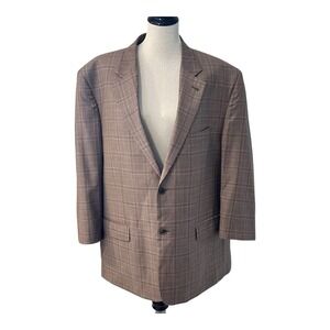 Oak Hill Blazer Mens-52R Brown Wool Blend‎ Suit Jacket Sport Coat 2 Button Plaid